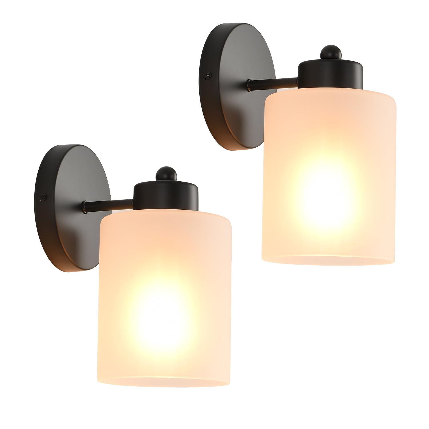 KENMI Metal Wall Sconces, 2 Pack, Matte Black, Clear Glass Shade, Model W12W