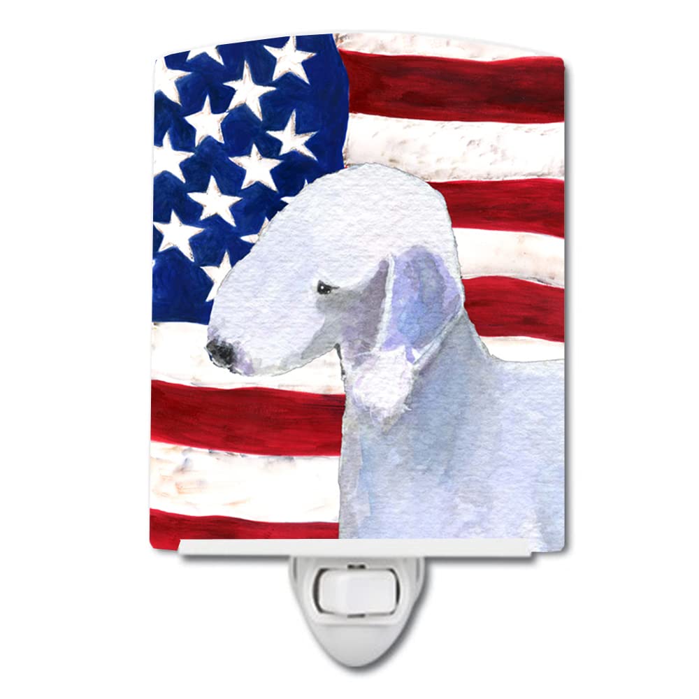 Carolines Treasures Ceramic Night Light, USA American Flag, Bedlington Terrier, UL-Certified, 6x4x3 inches, Multicolor, Model SS4045CNL
