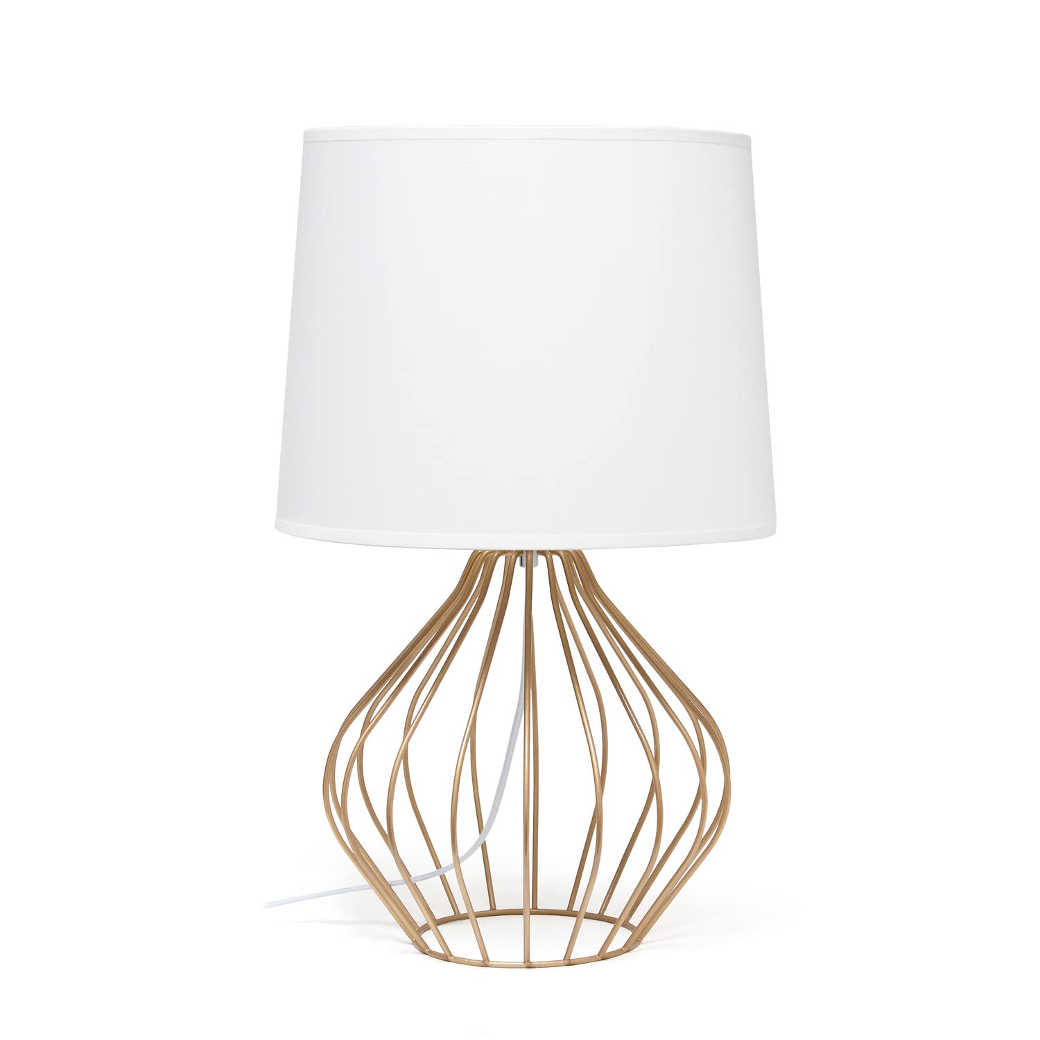 Simple Designs Copper & White Geometric Bedside Table Lamp, 19.75&quot;H Iron Shade, Stylish Decor