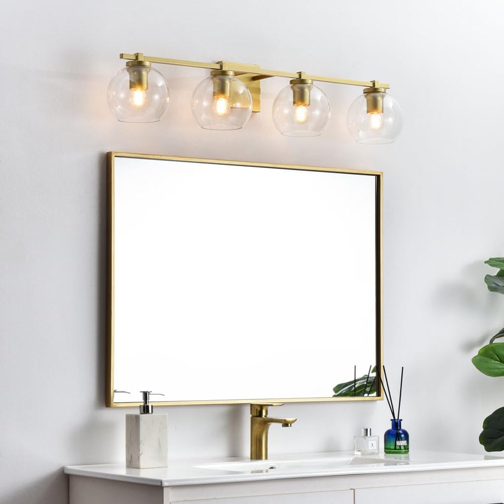 Living District Juelz 4-Light Iron & Glass Bath Sconce in Brass/Clear