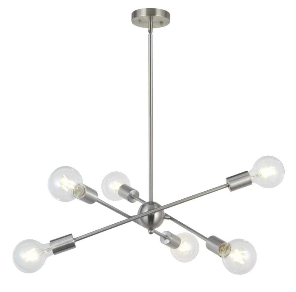 BONLICHT Sputnik Chandelier 6 Lights Modern Pendant Brushed Nickel Metal Fixture Model 3003-6SN