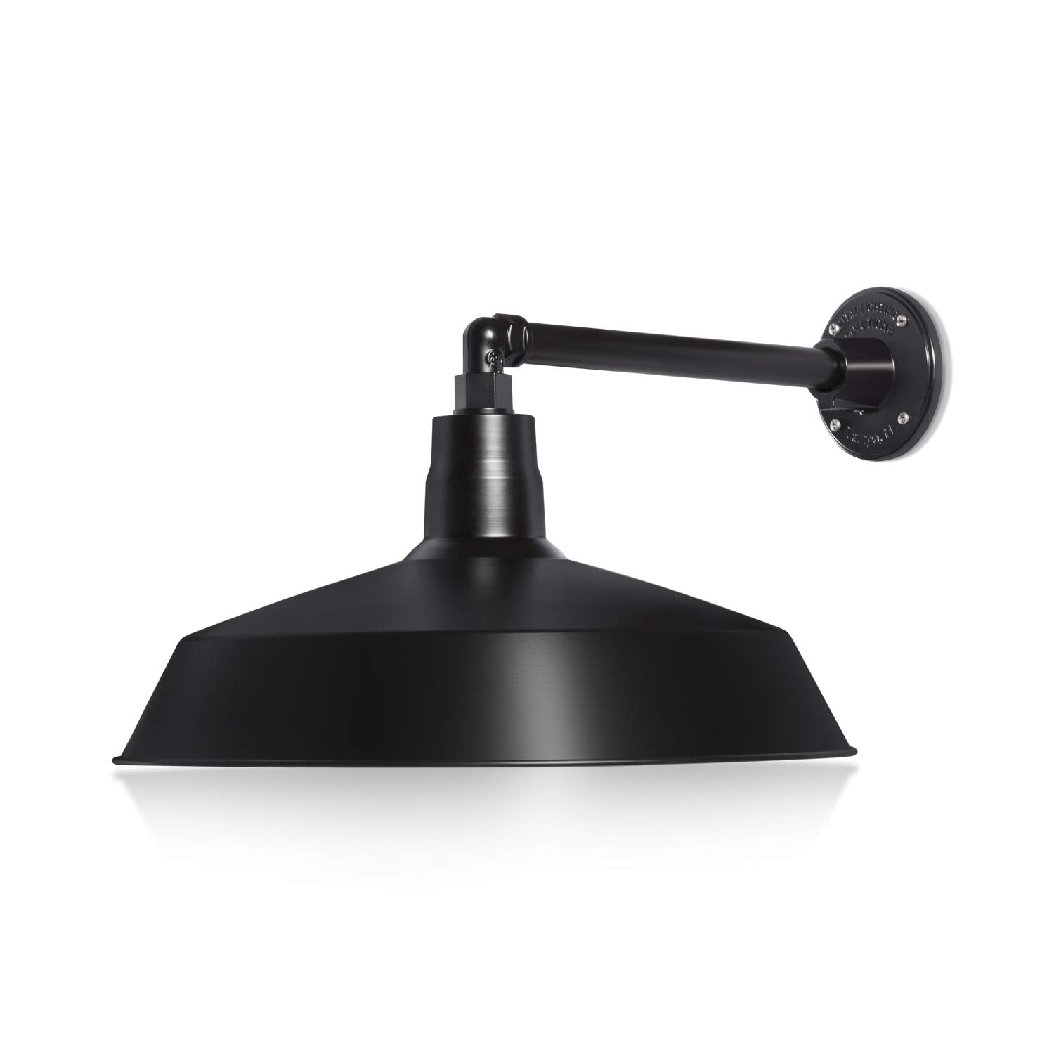 HTM LIGHTING SOLUTIONS Outdoor Gooseneck Barn Light Fixture, 17in. Shade, Satin Black, Alloy Steel, UL Listed, 13in. Extension Arm