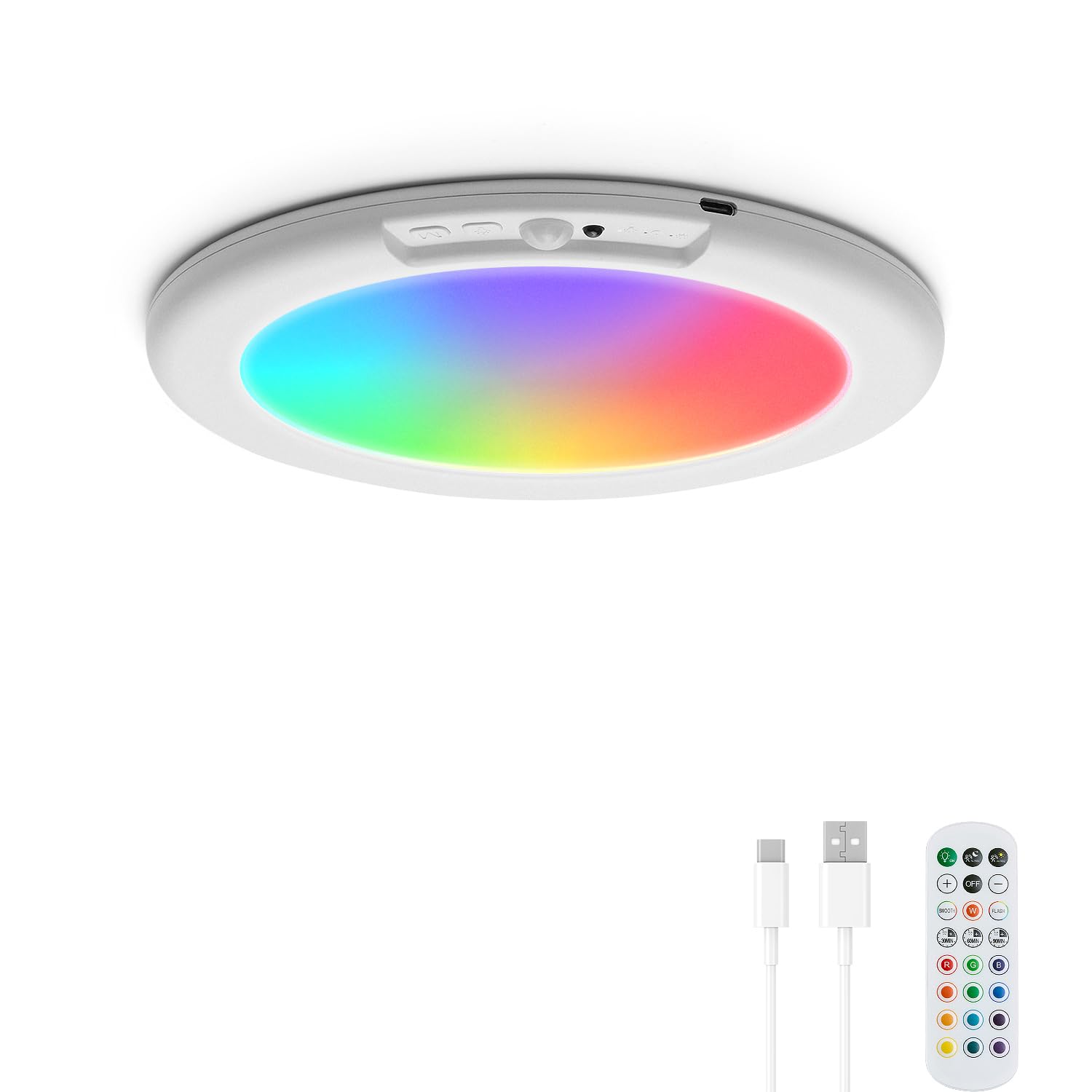 Combuh Rechargeable Rgb Shower Lights - 12 Color Changing Ambient Light + Cool White, Motion Activated & Remote Control, Waterpr