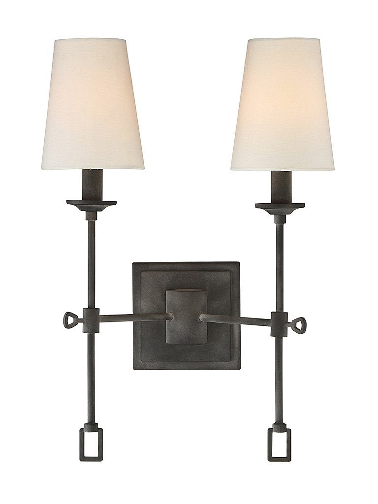 Savoy House 9-9004-2-88 Lorainne Rustic Traditional Soft White Fabric Wall Sconce, 2-Light 120 Total Watts, 18 H x 13 W, Oxidize