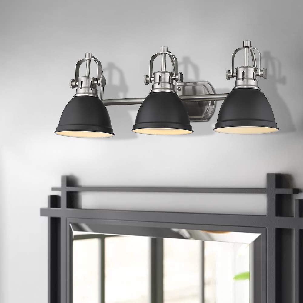 Emliviar 3-Light Bathroom Vanity Light Fixture, Black Metal Shade, Model 4054H-A