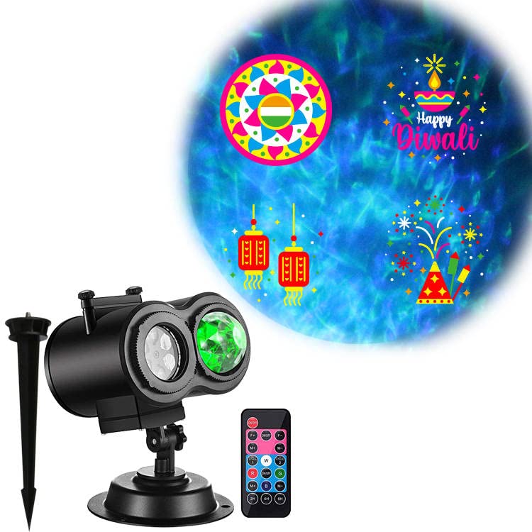 Holiday Halloween Valentine Party Christmas Diwali Projector Light (Indoor, Outdoor, Splashproof IP44), 16 Slides (4 Pictures Ea