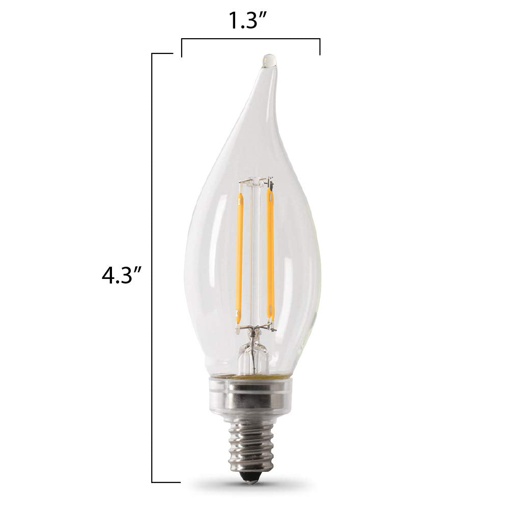 Feit Electric CA10 LED Light Bulb, Dimmable, 40W Equivalent, 5000K Daylight, Glass, 300 Lumens, 6-Pack