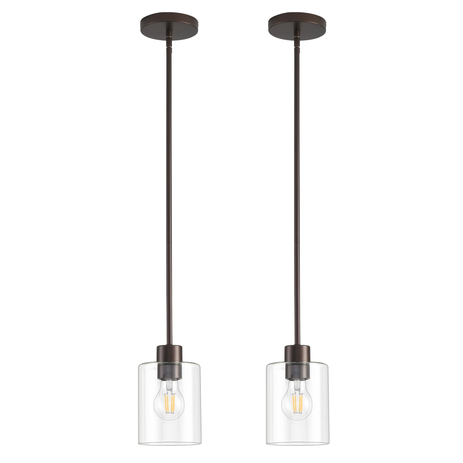 KLSS Oil Rubbed Bronze Pendant Lights Kitchen Island - Clear Glass Pendant Light Fixture Multiple Stems Rods 3 Units 12 Inch 3 U