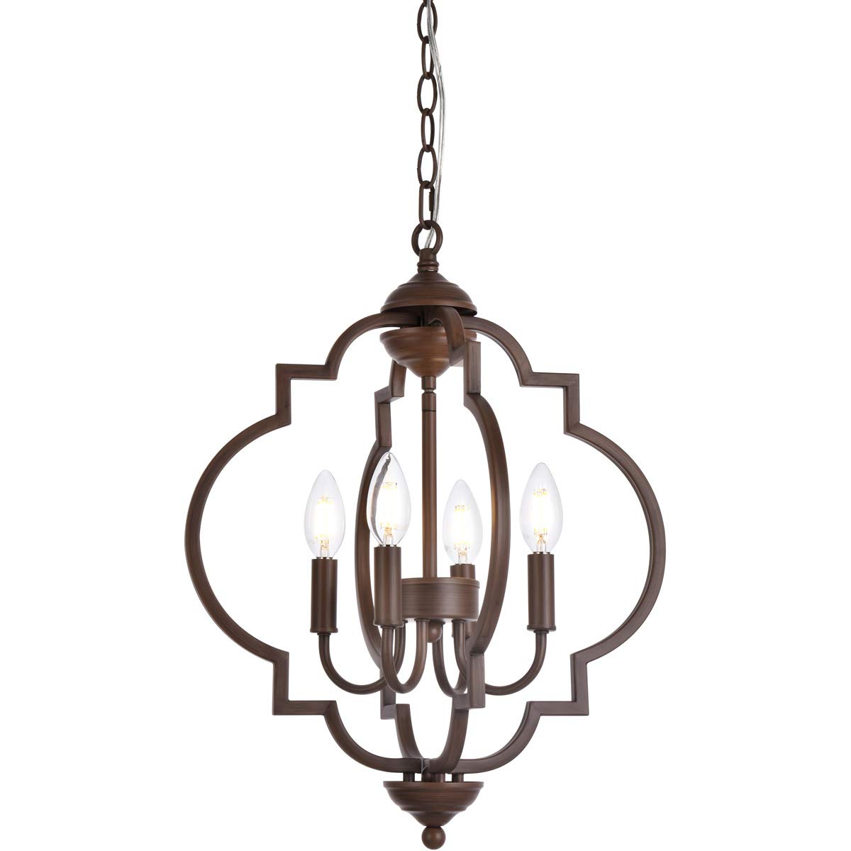 Elegant Lighting Living District Sandara 4-Light Mid-Century Metal Pendant in Weathered Oak