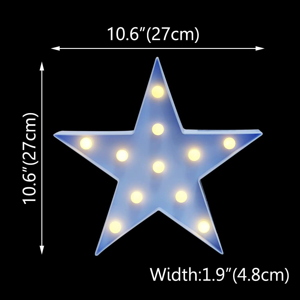 Vicila LED Star Marquee Night Light, Battery Operated Desk Lamp, Plastic, Blue