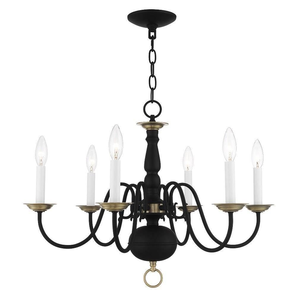 Livex Lighting 5006-04 Williamsburgh 6 Light Black Chandelier, Black/Antique Brass