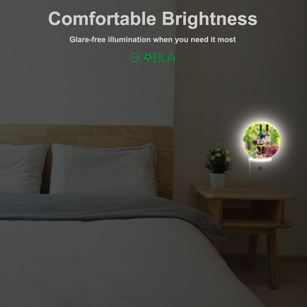 Ekobla Autumn Harvest Night Light Wine With Grapes Night Lights Plug Into Wall, Dusk To Dawn Sensor Nightlight For Stairway/Hall
