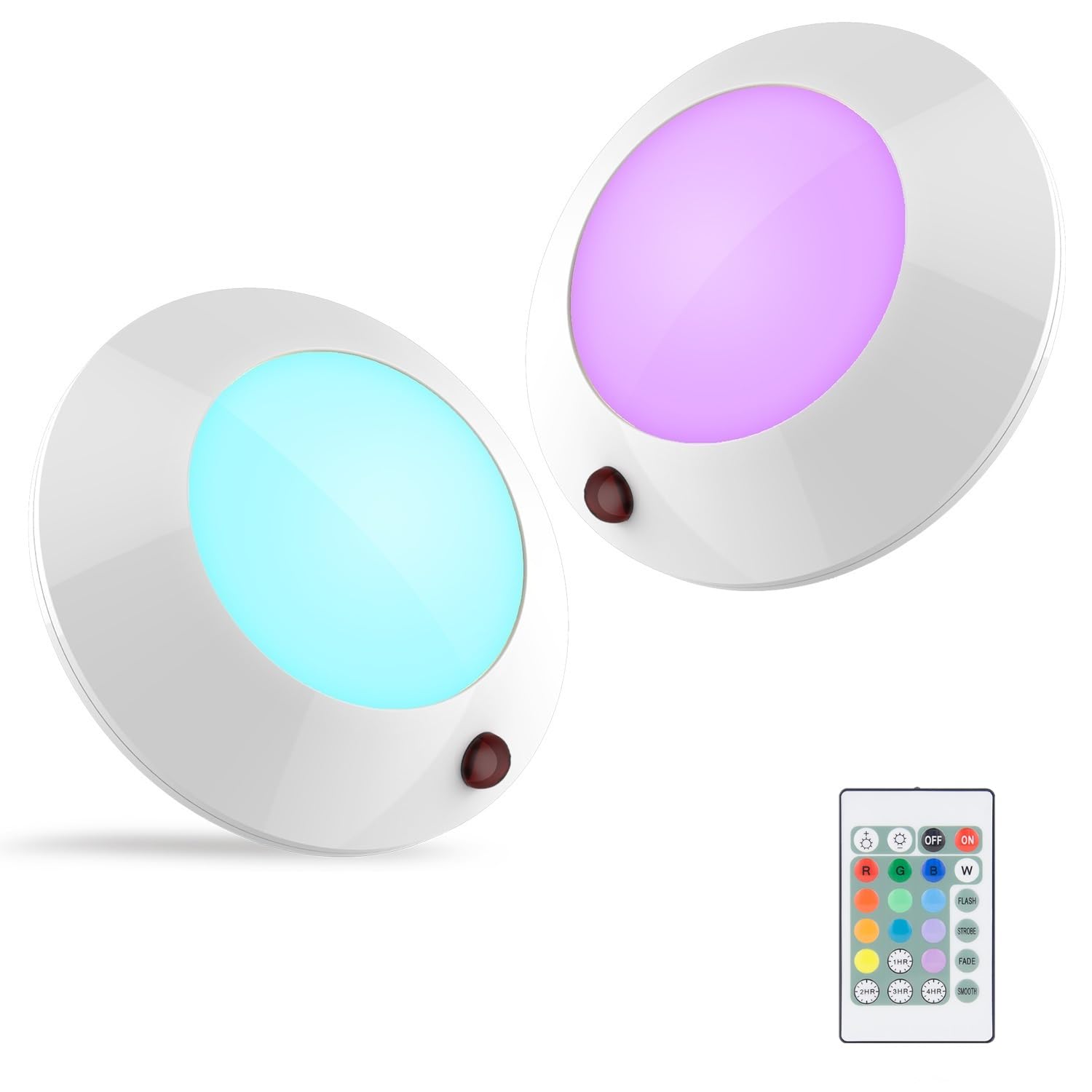 BIGLIGHT LED Ceiling Light, Remote Controlled, Dimmable, 12 Color Changing, Medium, White, Model B51IR-16CRGB-2, 2 Pack