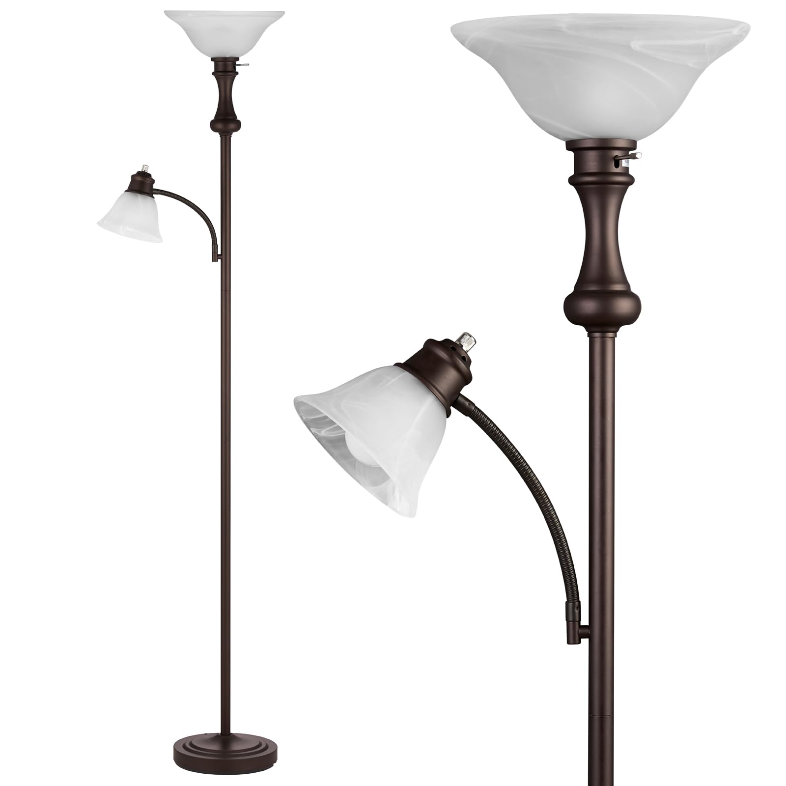 Leasgy 71 Torchiere Floor Lamp For Bedroom With Glass Shade  Tall Floor Lamps For Living Room With Adjustable Angle Arc Reading Light  Modern Standing Light  Knob Switch  Bulb Included  Red Brown