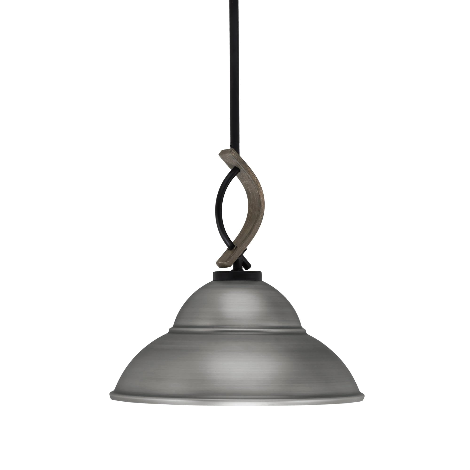 Toltec Lighting Monterey Stem Hung Mini Pendant, Matte Black & Distressed Wood Finish, 13in Brushed Nickel Double Bubble Shade