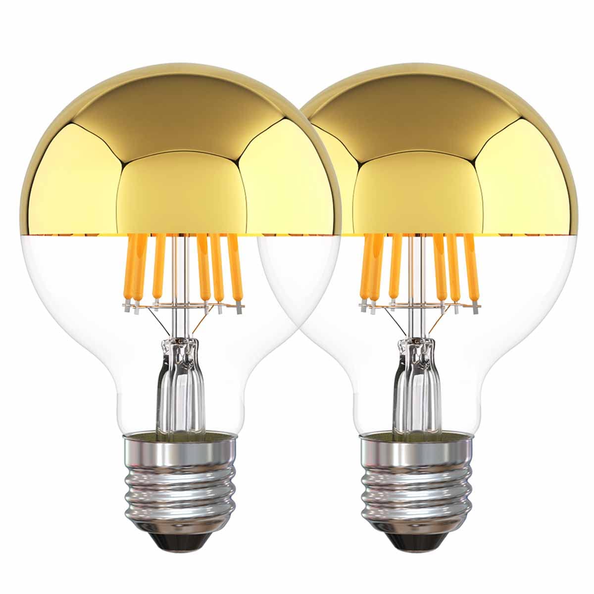 MAPCYON Half Gold Light Bulb Dimmable, 6W (Equivalent 60 Watt) G80/ G25 Globe Shape Decorative LED Light Bulb, 2700K Warm White 