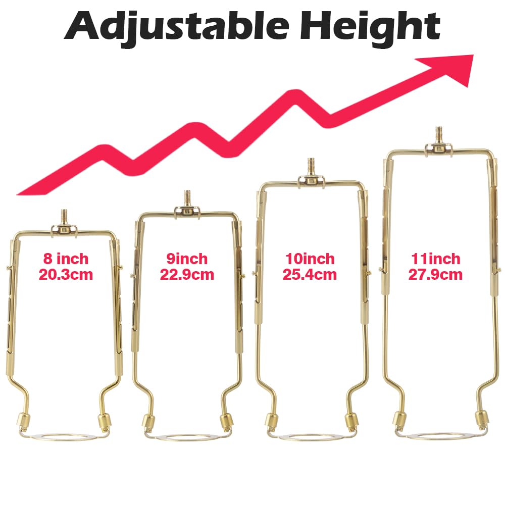 Asjeumt 8 9 10 11 Inch Brass Lamp Shade Harp Holder, Adjustable Height Harp Kit With Crystal & Metal Finial, Diy Replacement Mak