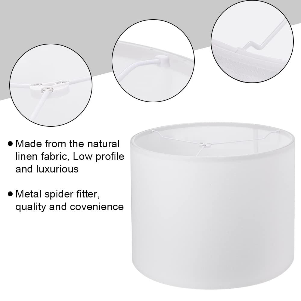 Wellmet Fabric Drum Lampshade, 13"x13"x10", Off White, Assembly Required, Model DS-TLS, Modern Classic Style, Spider Fitter