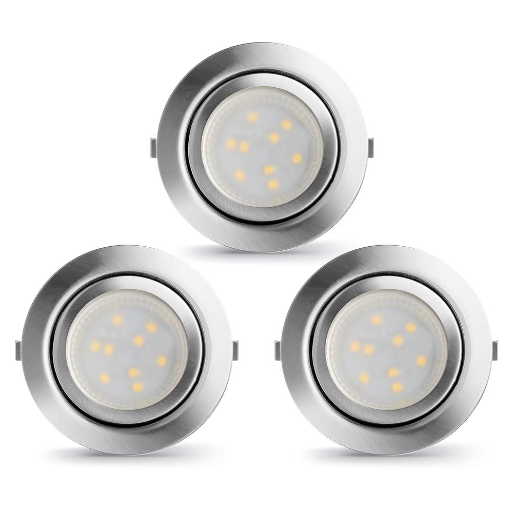 LAMPAOUS LED Puck Lights 3000K Warm White Dimmable Recessed Lighting, 3pcs, Aluminum, P-50, Silver