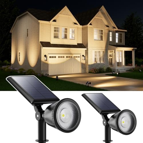 2 Pack Outdoor Solar Powered Spot Lights Waterproof Bright LED Spotlights Outside Uplighting for Yard Flag, Tree, Lawn, Garden, 