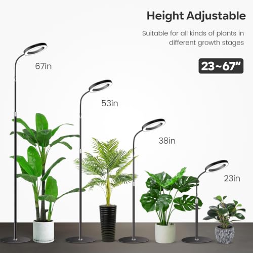 Garpsen Full Spectrum LED Grow Light for Indoor Plants, 67" Adjustable Height, 3 Color Modes, Black, Model BL-B20A