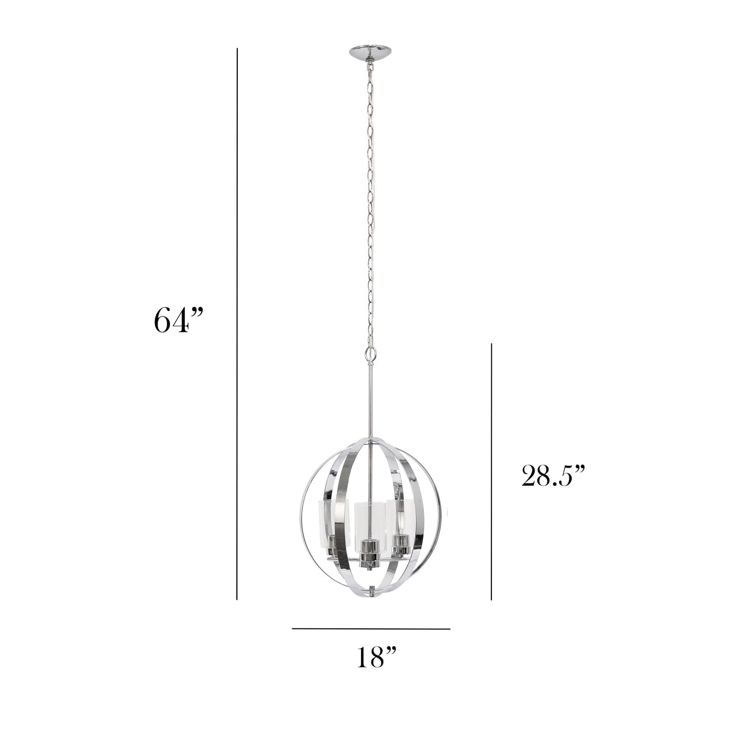 Elegant Designs 3-Light Pendant Light Metal & Glass 18in Chrome PT1021-CHR