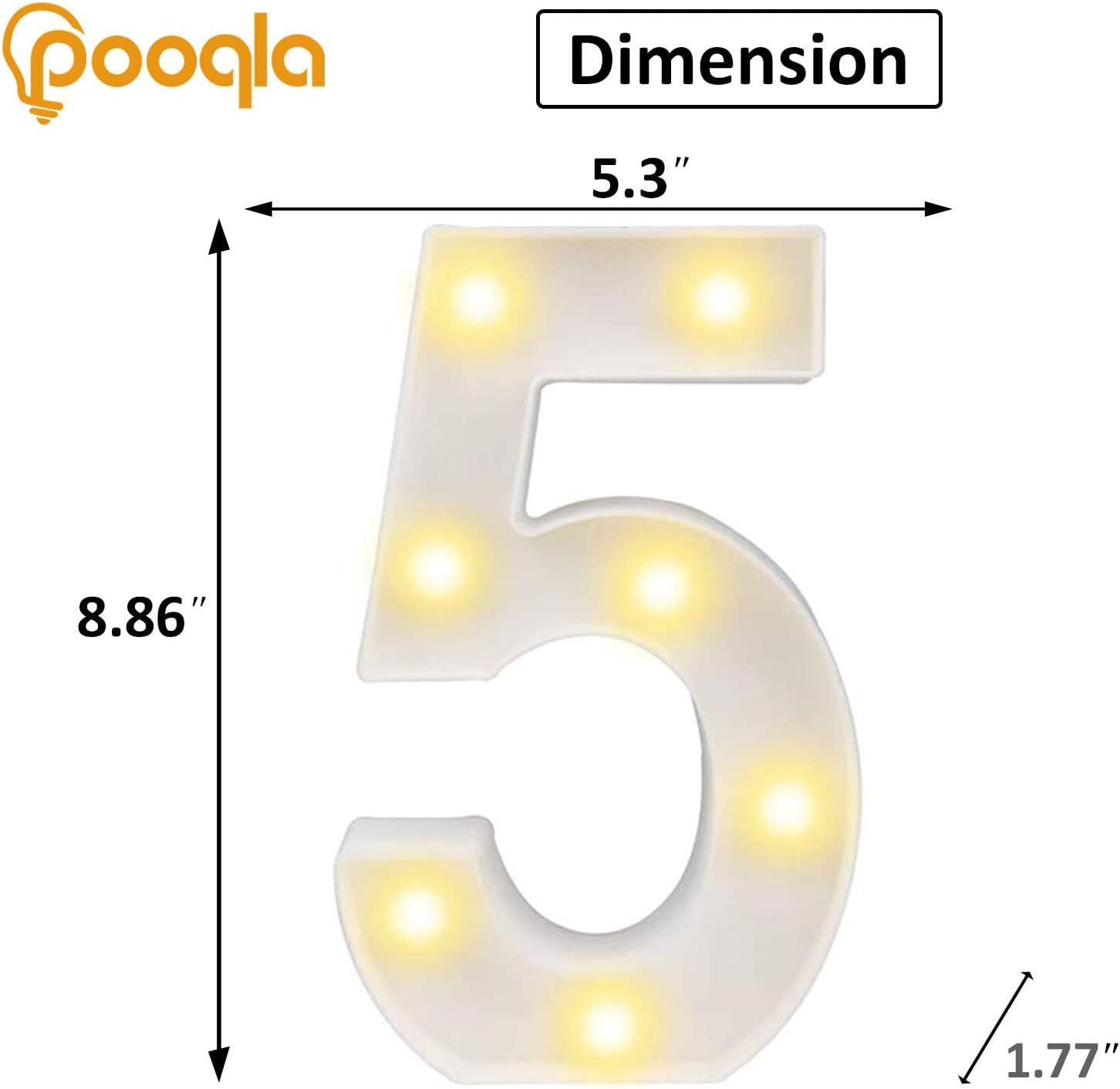 Pooqla Led Light Up Numbers 5  Warm White And Colorful Lighted Marquee Numbers With Remote  Lighted Numbers For 5Th 50Th Birthday Decorations  Gift For Girls Boys Her Him Anniversary Home Party Decor