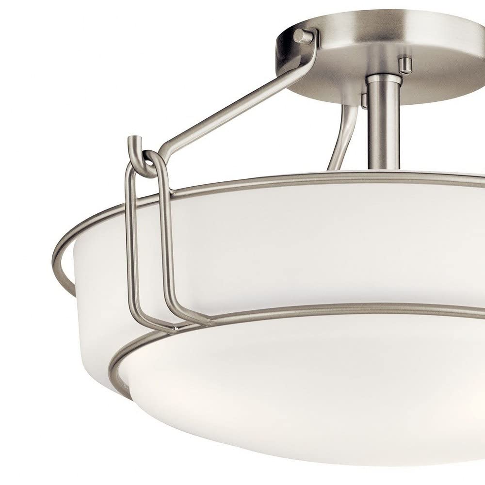 Kichler Lighting Alkire 16.5'' 3 Light Semi Flush With Satin Etched White Glass In Brushed Nickel