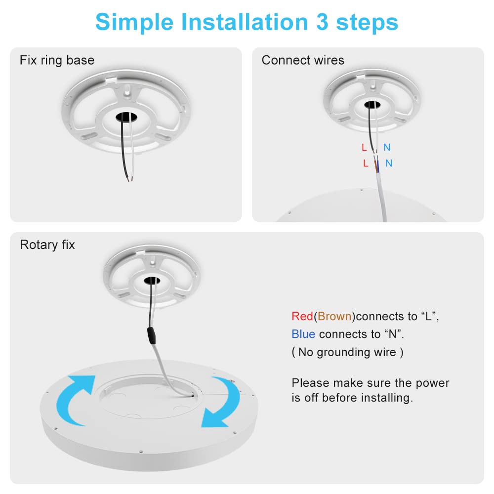 Ledlightsworld Led Flush Mount Ceiling Light, 12 Inch, 24W, 3200Lm, Neutral White, Modern Design For Bedroom, Hallway, Kitchen