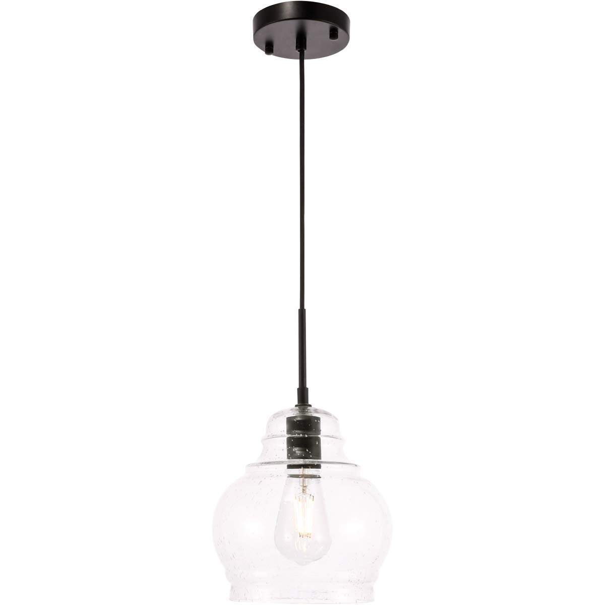 Living District Indoor Modern Home Decorative Bright Ceiling Pierce 1 Light Black and Clear seeded Glass Pendant