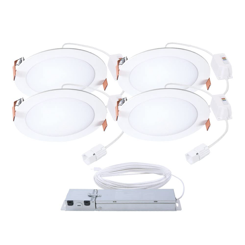 HALO Quicklink 6 Inch Canless Ultra-Thin Recessed Lighting LED Wafer Light for Ceiling and Shower - 4 Pack Starter Kit - 975 Lum