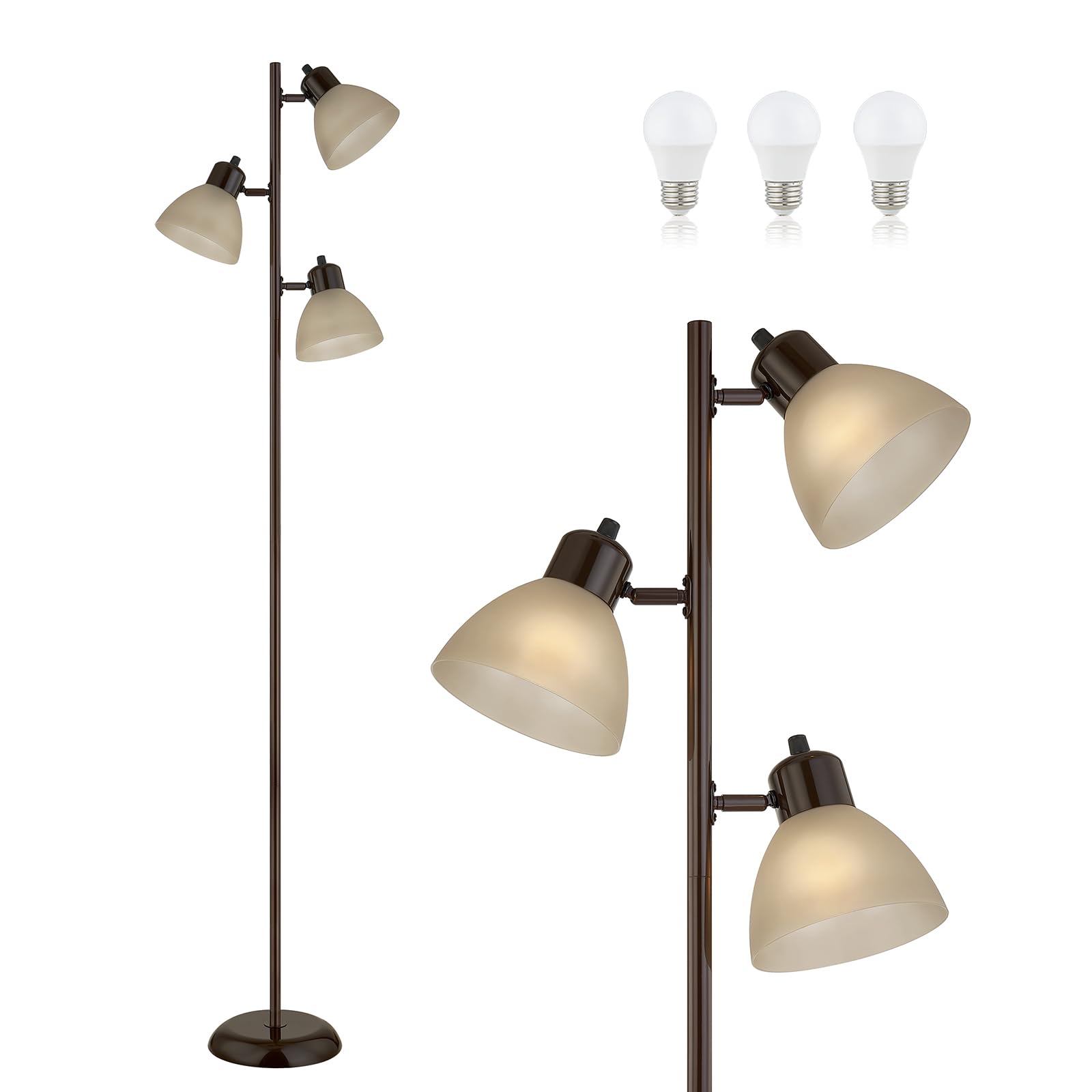 LTGSRC Modern Tree Floor Lamp for Living Room Bedroom, Tall Pole Standing Lamps with 3 Adjustable Rotating Heads for Office, Dec