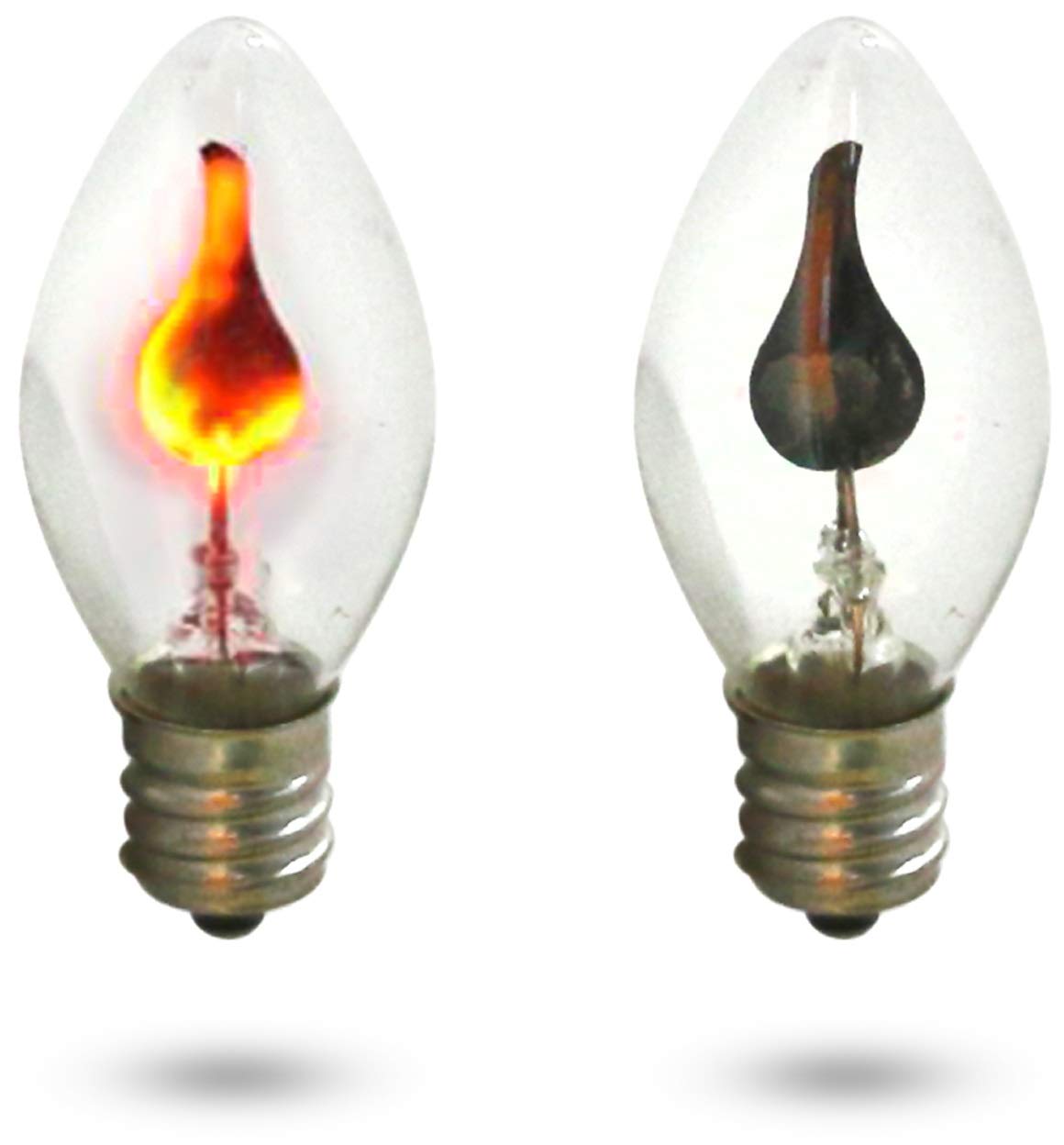 Tupkee C7 Flickering Flame Bulb, 1W Orange Glow, E12 Base Replacement, 2-Pack for Halloween & Christmas Candolier Window Candle