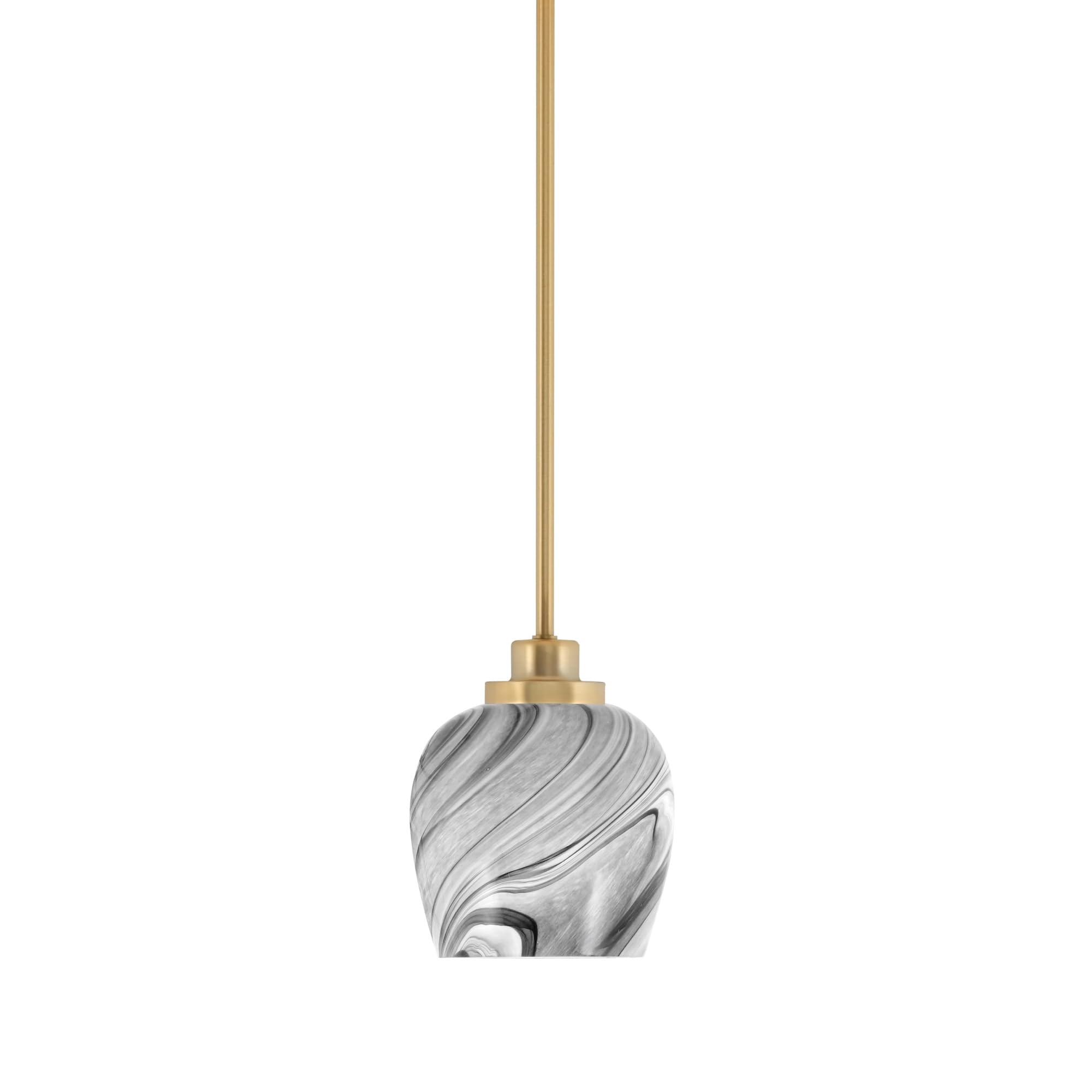 Toltec Lighting Odyssey Stem Hung Mini Pendant, New Age Brass Finish, 6&quot; Onyx Swirl Glass