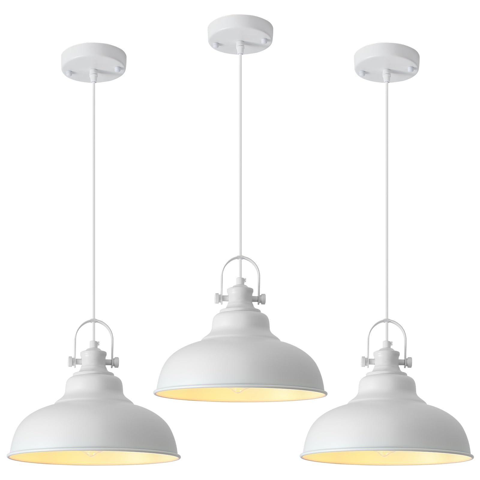 GUIHUALOVE White Pendant Lights Kitchen Island 3 Pack  11.4 Inch Kitchen Pendant Lights  Industrial Pendant Light  White Dome Pendant Light  Island Pendant Light for Kitchen  Dining Room  Bedroom