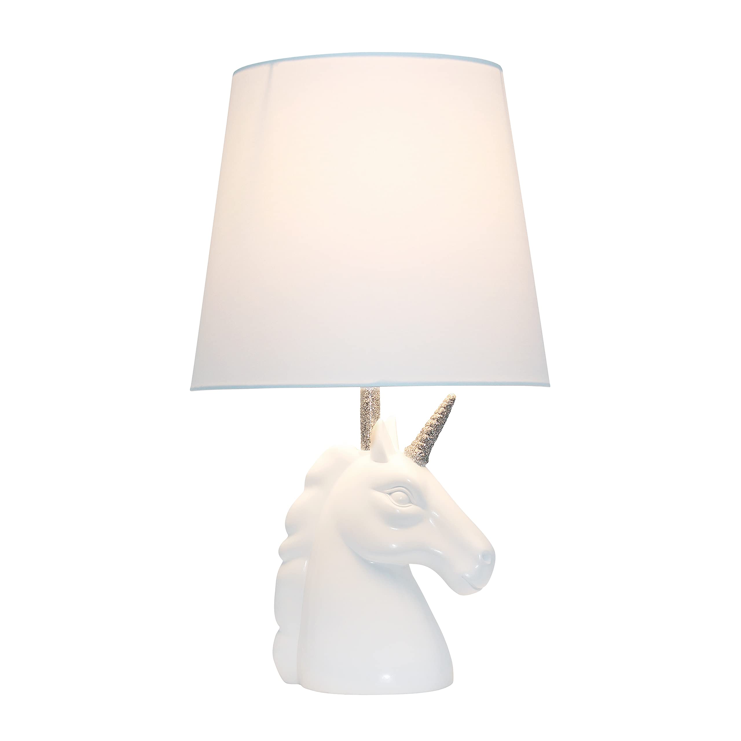 Simple Designs Lt1078-Slv Sparkling Glitter Unicorn Table Lamp, Silver