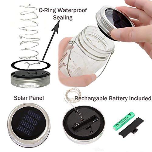 Solar Lantern Mason Jar Hanging Lights,4 Pack 30 Led Fairy Firefly Starry String Jar Lights (Mason Jars/Hangers Included),For Mason Jar Patio Garden Lanterns Wedding Table Decor Light