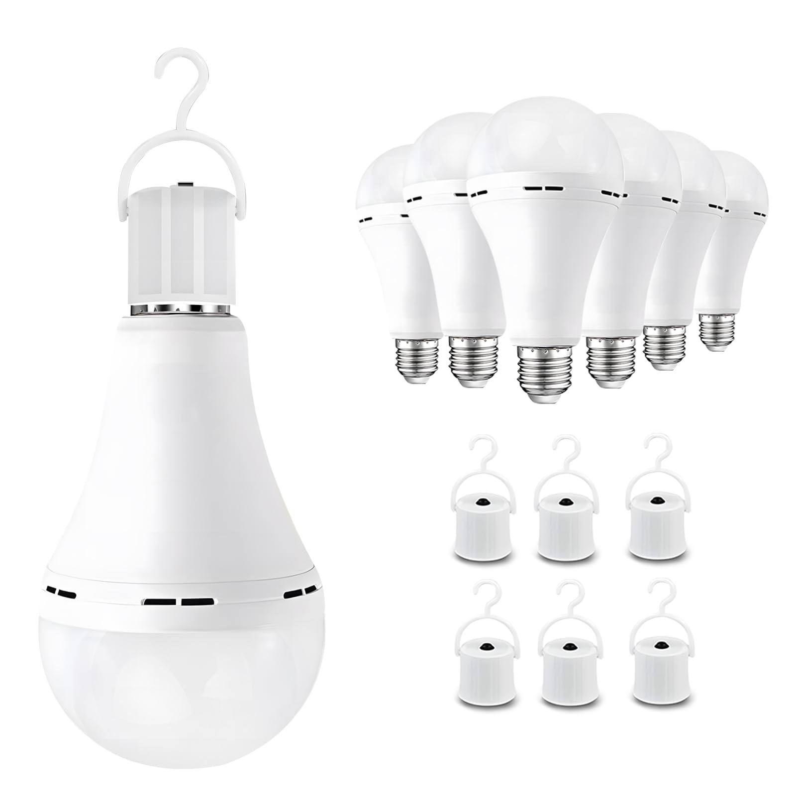 Emergency Rechargeable Light Bulbs 6 Pack  Keep Lighting When Power Failure  A21 9W 60W Equiv.  Battery Operated Light Bulb With 1200Mah For Home Camping  Emergency Time 4-5 Hrs(With Hook  Warm White)