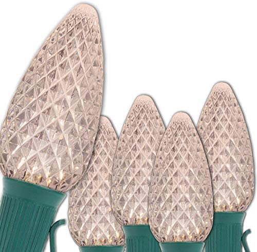 Wintergreen Lighting C9 LED Christmas Lights, Warm White, 100 Lights, 100 ft, Heavy Duty, Green Wire, Polycarbonate