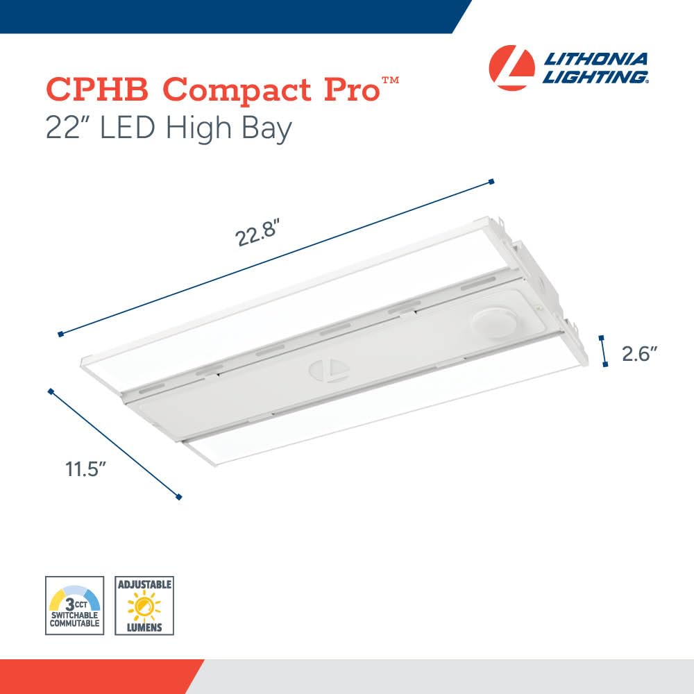 Lithonia Lighting Compact Pro Led High Bay Light  Ceiling Lighting Fixture  Adjustable 24000/27000/30000 Lumens  Selectable 4000K/5000K  Mvolt 120-277V (Cphb Alo16 Mvolt Sww9 80Cri Dwh)