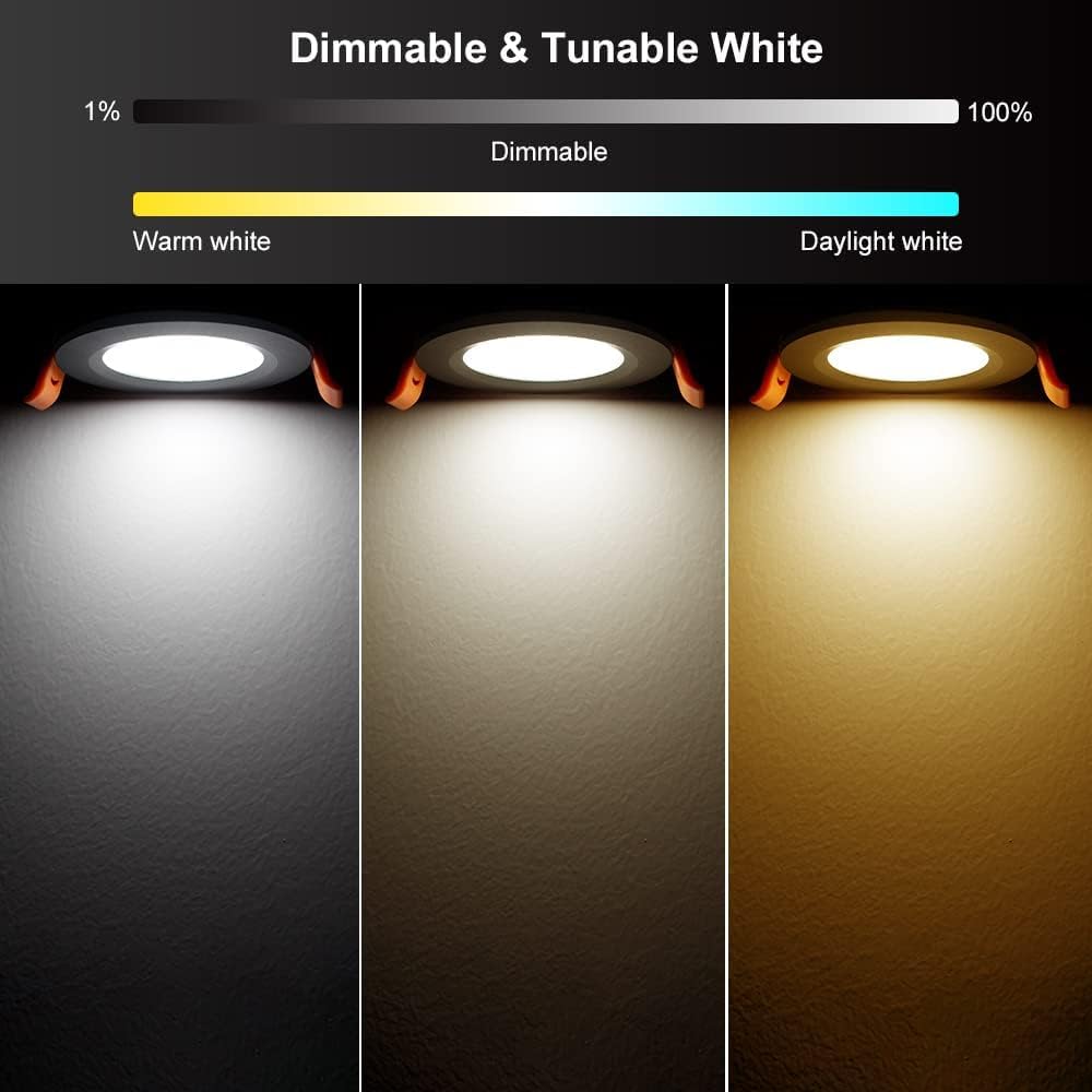 YGS-Tech Smart 3 Inch RGB LED Recessed Lighting, Dimmable WiFi Downlight, 5W, 2700-6500K, Black, 4 Pack