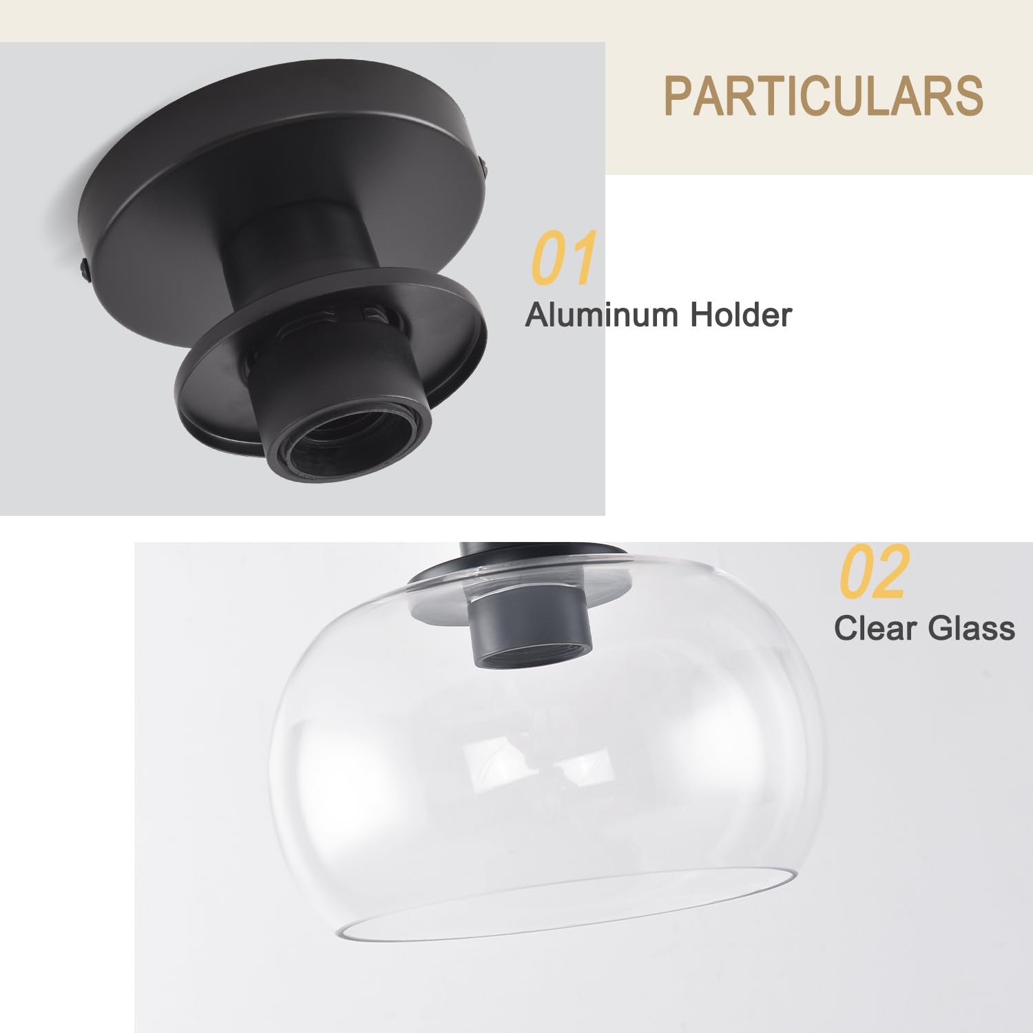 Klss Black Flush Mount Ceiling Light Fixture,Modern Farmhouse Ceiling Light Above Sink Kitchen Closet 8.7In Clear Glass Shade