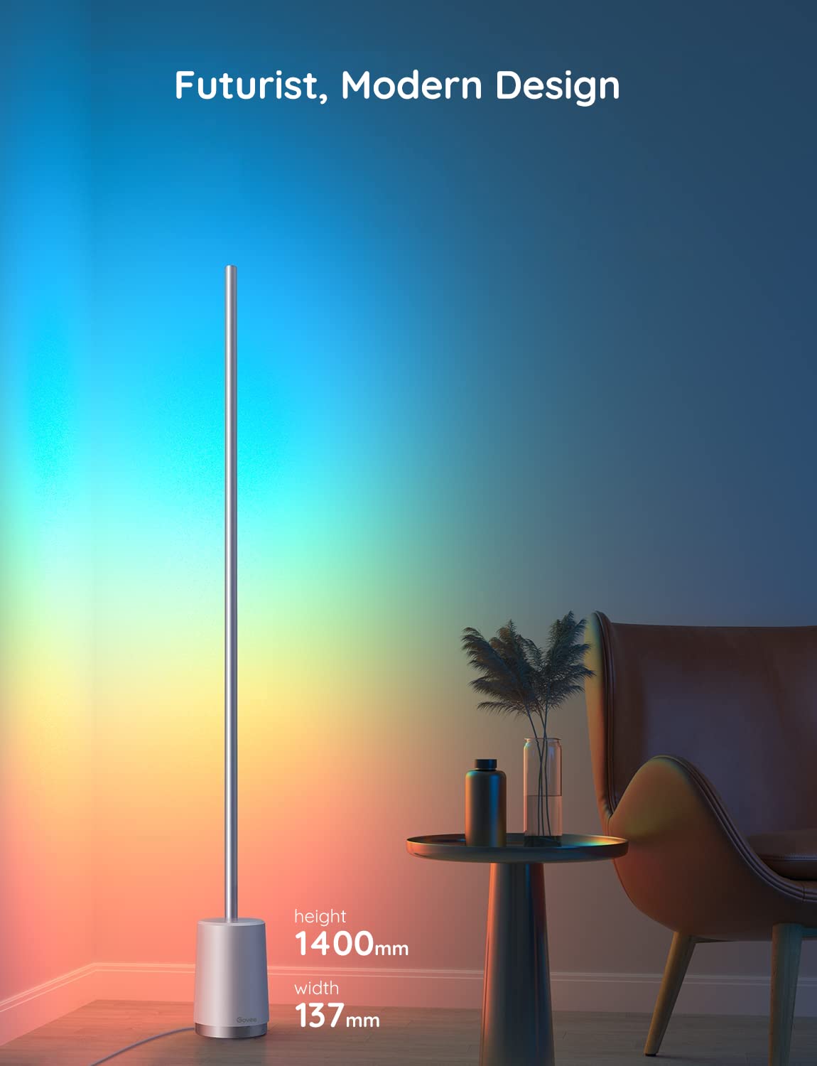 Govee Floor Lamp, RGBIC Lyra Color Changing Corner Lamp, Modern LED Lights with Wi-Fi App Control, 64+ Scene, DIY Modes, Music S