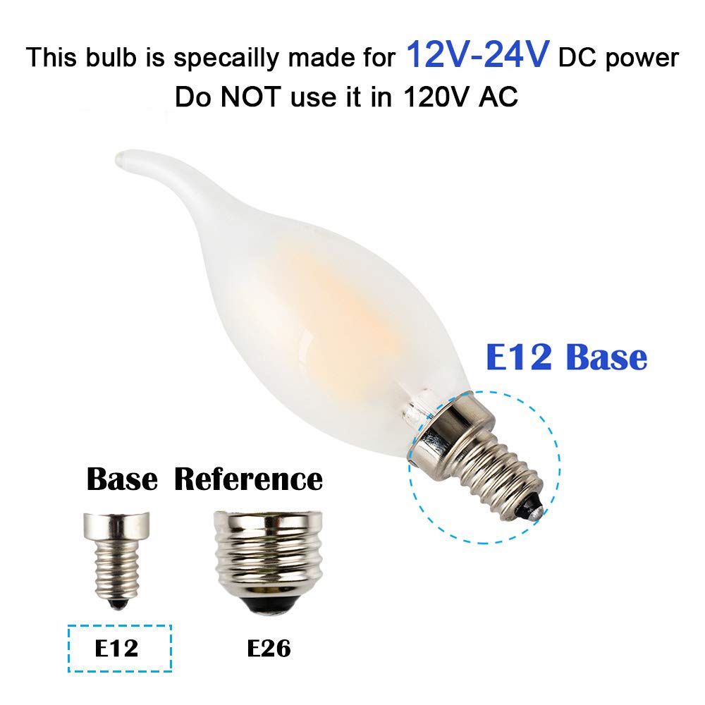 Opalray 4W 12V Dimmable Led Bulb, Warm White, E12 Base, 400Lm,