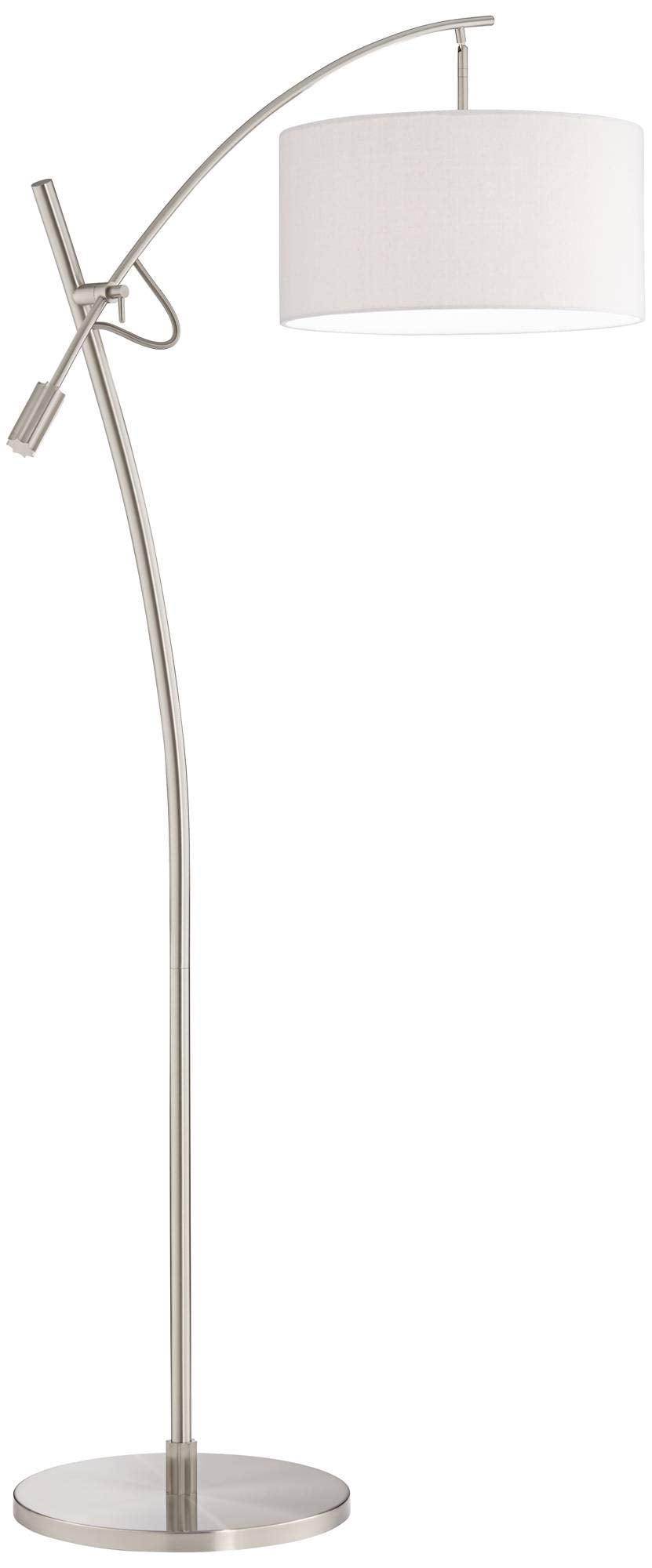 Possini Euro Design Modern Standing Arc Floor Lamp Adjustable Boom Arm 69'' Tall Brushed Nickel Off White Linen Fabric Drum Shad