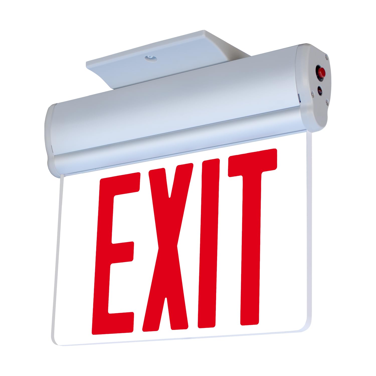 Lfi Lights Edge-Lit Red Exit Sign - Self Testing, Modern Brushed Aluminum Housing, Led Illumination, Hardwired With Battery Back