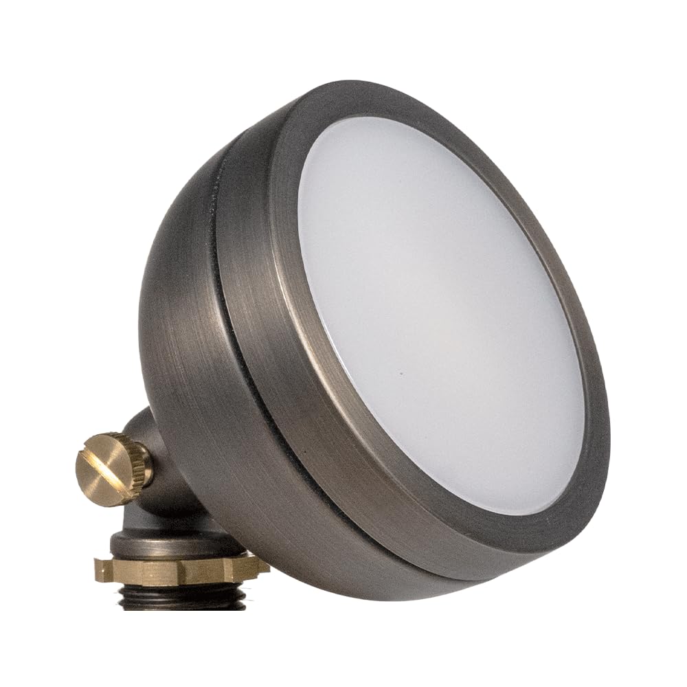 VOLT 12V Mini Round Brass Frosted Flood Light (Bronze) for Low Voltage Landscape Lighting of Outdoor Wall, Garden or Yard