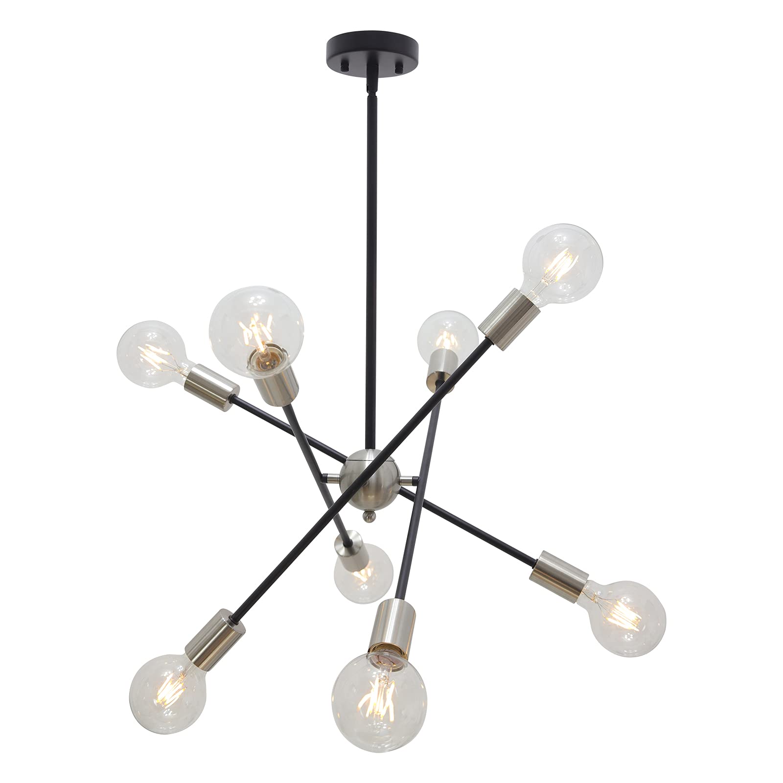 BONLICHT 8 Lights Sputnik Chandelier Pendant Light, Black and Brushed Nickel, Model 3003-10BR, Mid Century Modern Industrial Style