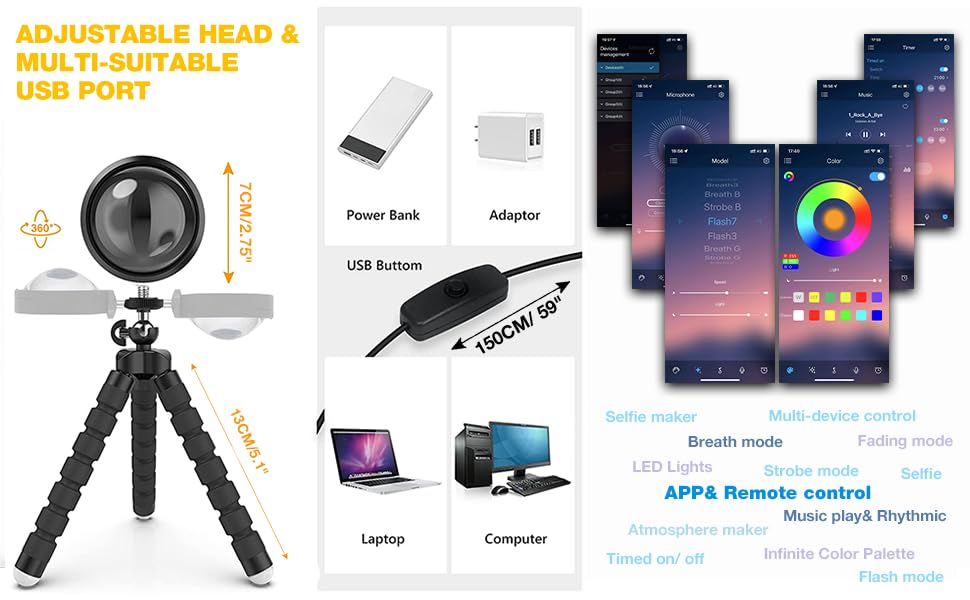 Jimei Sunset Lamp Projector Led Lights For Bedroom Night Light Rgb Lights Sun Sunlight Sunrise Lamp 10W 360? Rotation Mood Light