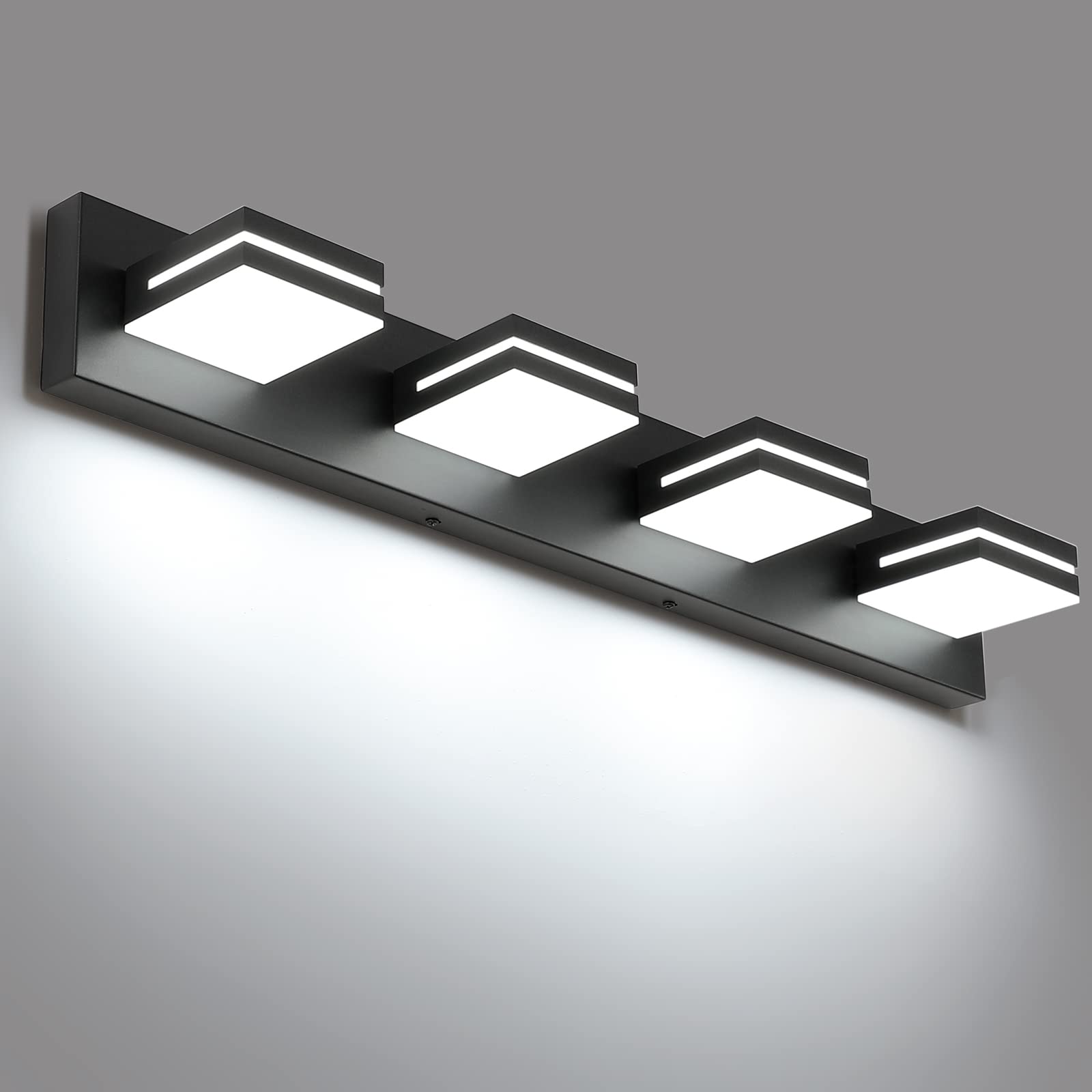 Sinerise Led Modern Bathroom Vanity Light Fixtures (4-Light, 30-Inch), Matte Black Modern Acrylic Bathroom Wall Lighting Fixture